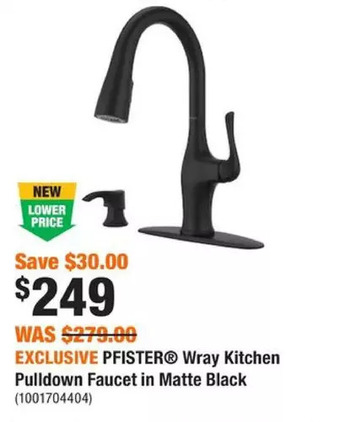 Home Depot Pfister wray kitchen pulldown faucet in matte black offer