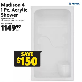 Home Hardware Madison 4 1 pc. acrylic shower offer