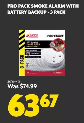 Home Hardware Pro pack smoke alarm with battery backup - 3 pack offer