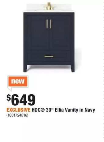 Home Depot Hdc 30" ellia vanity in navy offer