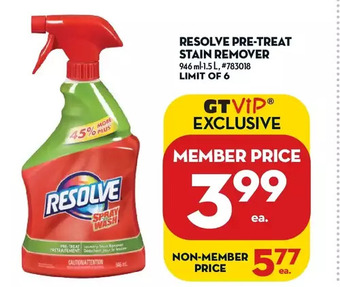 Giant Tiger Resolve pre-treat stain remover offer