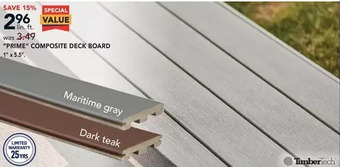 RONA Timbertech "prime" composite deck board offer