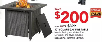 RONA 30" square gas fire table 50,000-btu offer