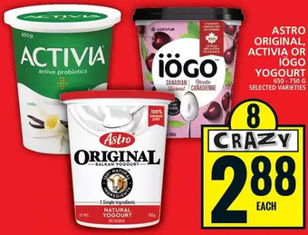 Food Basics Astro original, activia or iögo yogourt offer