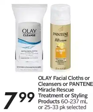 Sobeys Olay facial cloths or cleansers or pantene miracle rescue treatment or styling products offer