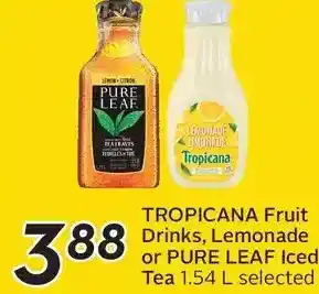 Sobeys Tropicana fruit drinks, lemonade or pure leaf iced tea offer