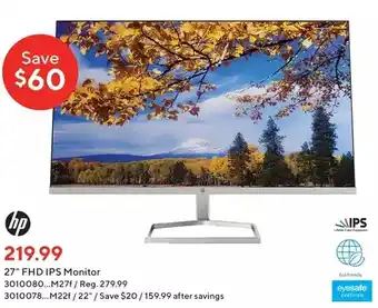 Staples Hp 27" fhd ips monitor | 22" offer