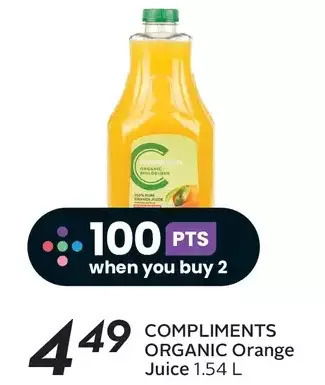Sobeys Compliments organic orange juice offer