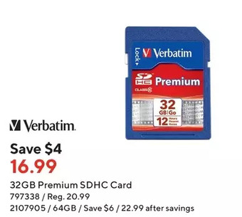 Staples Verbatim 32gb premium sdhc card | 64gb offer
