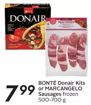 Sobeys Bonté donair kits or marcangelo sausages offer