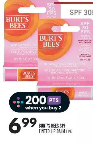 Sobeys Burt's bees spf tinted lip balm offer