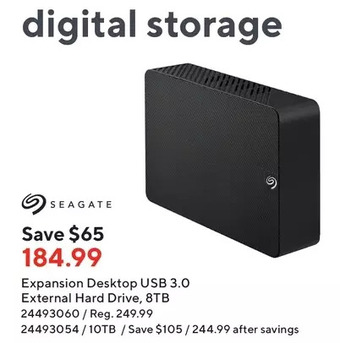 Staples Seagate expansion desktop usb 3.0 external hard drive, 8tb | 10tb offer