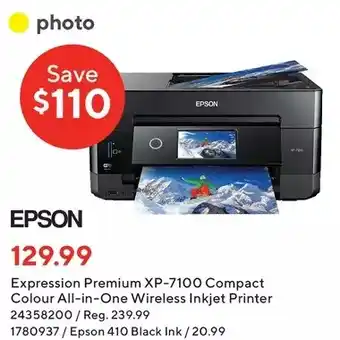 Staples Epson expression premium xp-7100 compact colour all-in-one wireless inkjet printer | epson 410 black ink offer