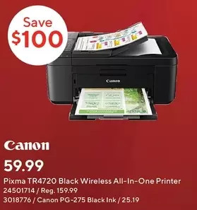 Staples Canon pixma tr4720 black wireless all-in-one printer | canon pg-275 black ink offer