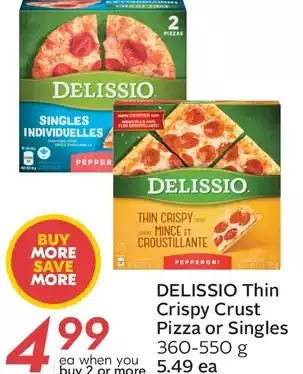 Sobeys Delissio thin crispy crust pizza or singles offer