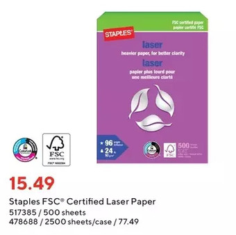 Staples Staples fsc certified laser paper 500 sheets | 2500 sheets offer