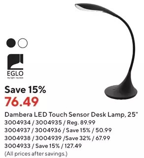 Staples Eglo dambera led touch sensor desk lamp offer