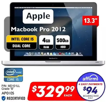 Factory Direct Apple macbook pro 2012 13.3" (core i5 / 4gb / 500gb) offer