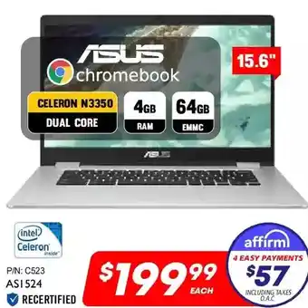 Factory Direct Asus 15.6" chromebook (n3350 / 4gb / 64gb) offer