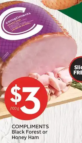 Foodland Compliments black forest or honey ham offer