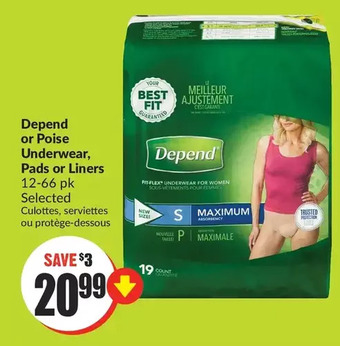 FreshCo Depend or poise underwear, pads or liners offer
