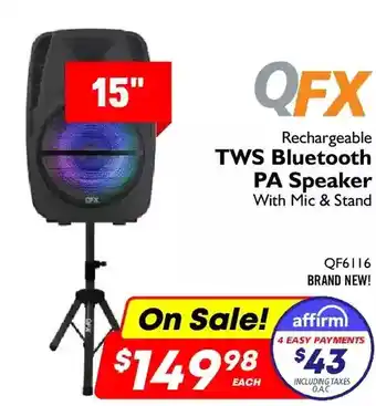 Factory Direct Qfx rechargeable tws bluetooth pa speaker with mic & stand 15" offer