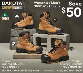 Mark's Dakota workpro series women's + men's '006' work boots 6" | 8" offer
