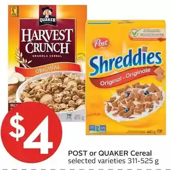 Foodland Post or quaker cereal offer