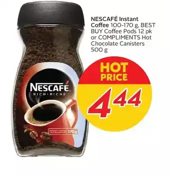 Sobeys Urban Fresh Nescafé instant coffee, best buy coffee pods or compliments hot chocolate canisters offer