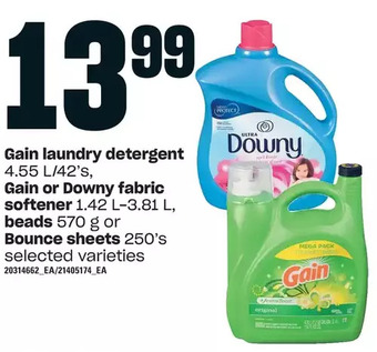Loblaws Gain laundry detergent, gain or downy fabric softener, beads or bounce sheets offer