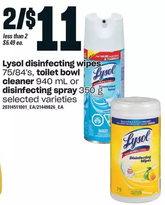 Loblaws Lysol disinfecting wipes, toilet bowl cleaner or disinfecting spray offer
