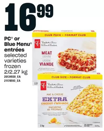 Loblaws Pc or blue menu entrées offer