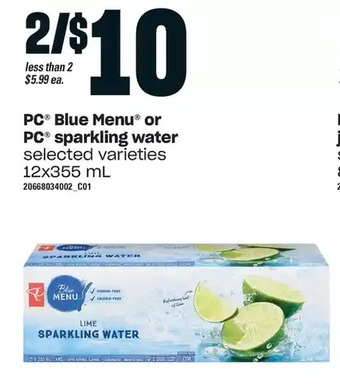 Loblaws Pc blue menu or pc sparkling water offer