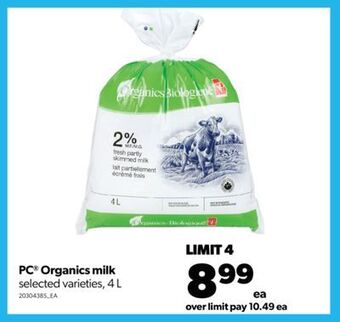 Real Canadian Superstore Pc® organics milk, 4 l offer