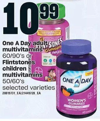 Loblaws One a day adult multivitamins or flintstones children multivitamins offer