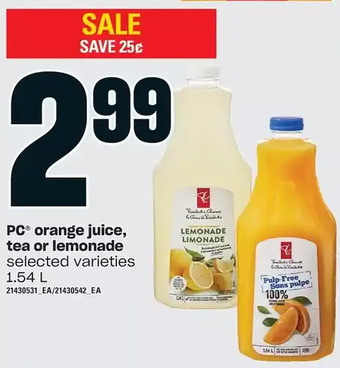 Loblaws Pc orange juice tea or lemonade offer