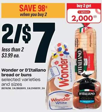 Loblaws Wonder or d'italiano bread or buns offer