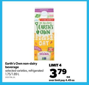 Real Canadian Superstore Earth's own non-dairy beverage, 1.75/1.89 l offer