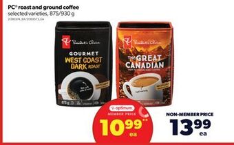 Real Canadian Superstore Pc® roast and ground coffee, 875/930 g offer