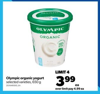 Real Canadian Superstore Olympic organic yogurt, 650 g offer