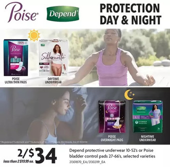 Loblaws Depend protective underwear or poise bladder control pads offer