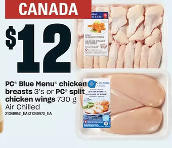 Loblaws Pc blue menu chicken breasts or pc split chicken wings offer