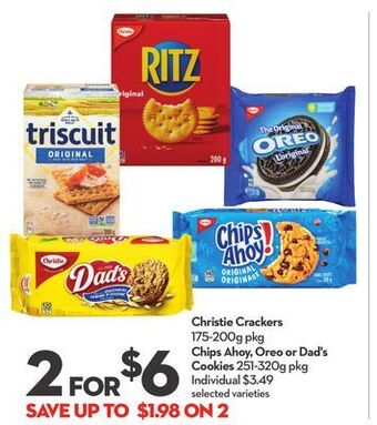 Longo's Christie crackers 175-200g pkg chips ahoy, oreo or dad's cookies 251-320g pkg offer