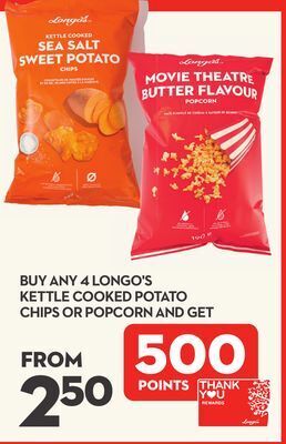 Longo's Longo's kettle cooked potato chips or popcorn offer