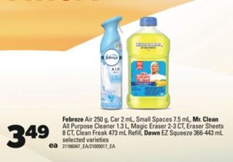 Real Canadian Superstore Febreze air, 250 g, car, 2 ml, small spaces, 7.5 ml, mr. clean all purpose cleaner, 1.3 l, magic eraser, 2-3 ct, eraser sheet offer