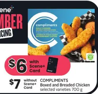Foodland Compliments boxed and breaded chicken selected varieties 700 g offer