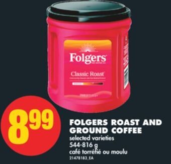No Frills Folgers roast and ground coffee, 544-816 g offer