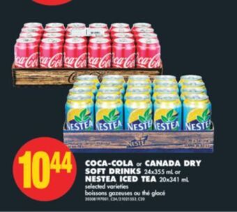 No Frills Coca-cola or canada dry soft drinks, 24x355 ml or nestea iced tea, 20x341 ml offer