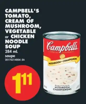 No Frills Campbell's tomato, cream of mushroom, vegetable or chicken noodle soup, 284 ml offer