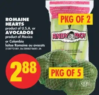 No Frills Romaine hearts, pkg of 2 or avocados, pkg of 5 offer